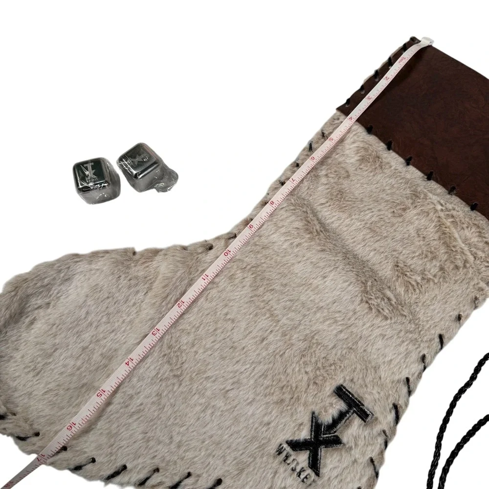 TX Whiskey Christmas Stocking‎ Western Rustic Faux Fur Bolo Tie Ice Cube Set NEW